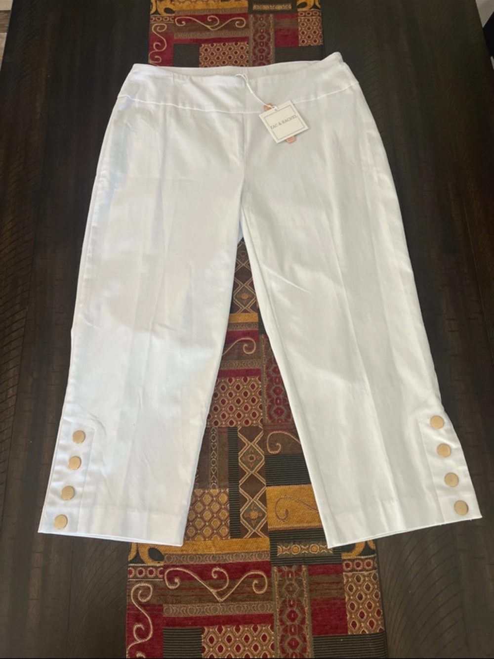 Zac & Rachel White Cropped Ankle Pants with Button Cuff